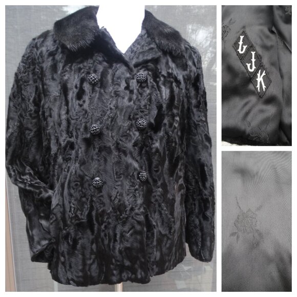 Vintage LJK Karakul Persian Lamb Fur Short Coat/Jacket w/...